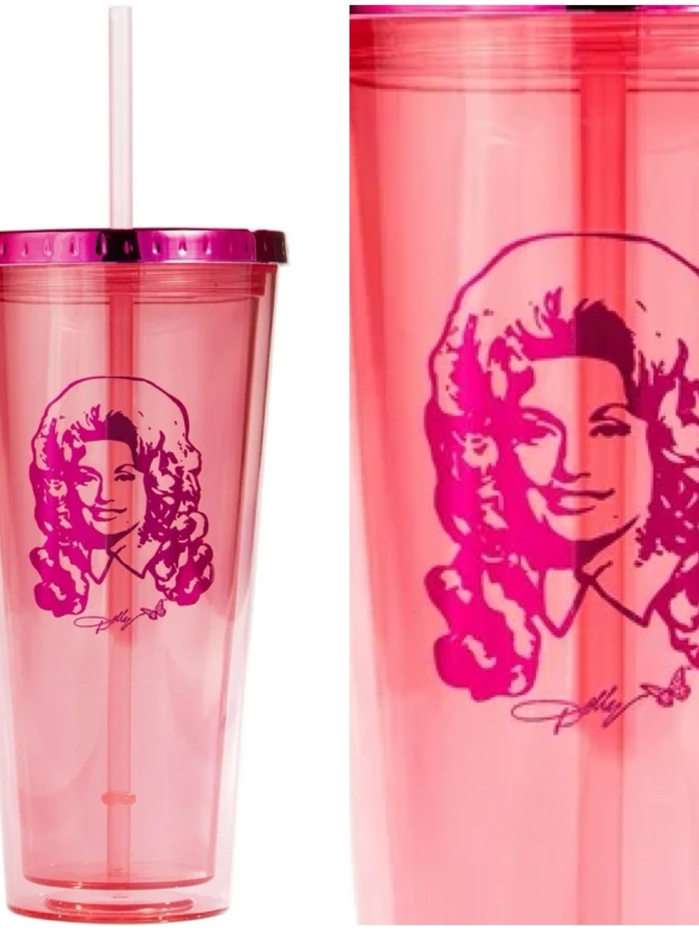 NWOB Dolly Parton Pink Reusable 24 Ounce Tumbler with Straw